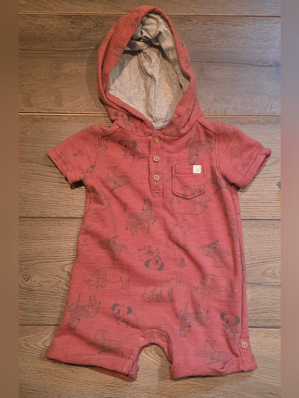 Little Planet by Carter's Organic Hooded Animal Print Romper - Rust 18 Months
